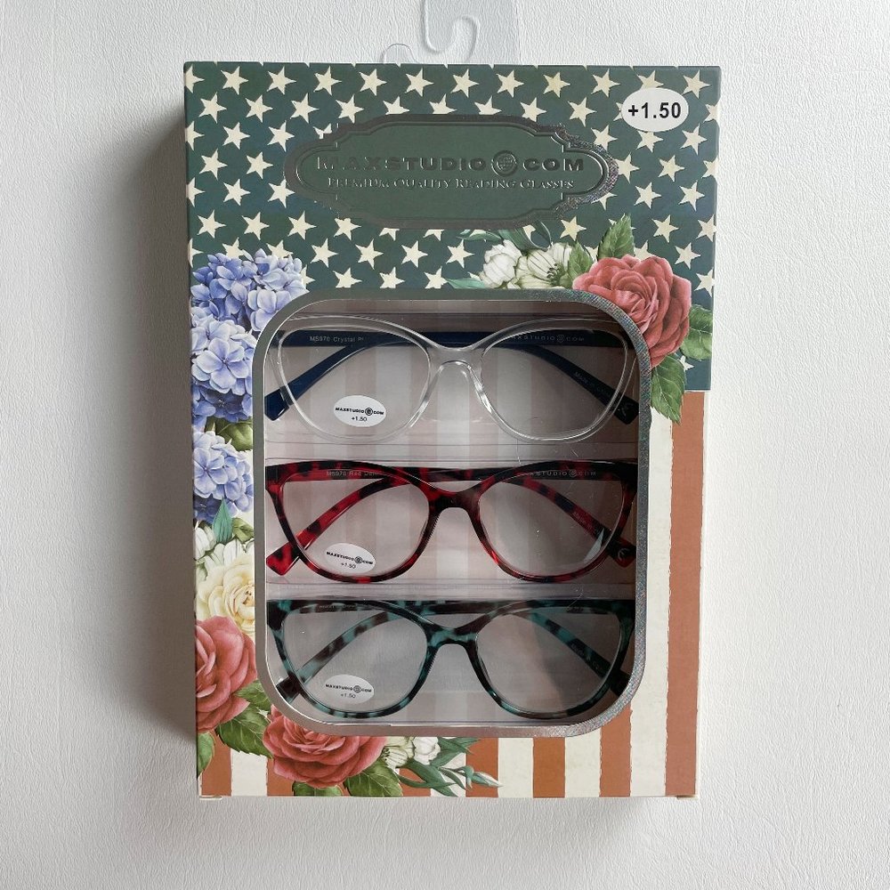 Maxstudio.com +1.50 Reading Glasses Blue Red Clear